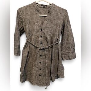 Forever 21 Charcoal Textured Button Up Shirt with Adjustable Waist